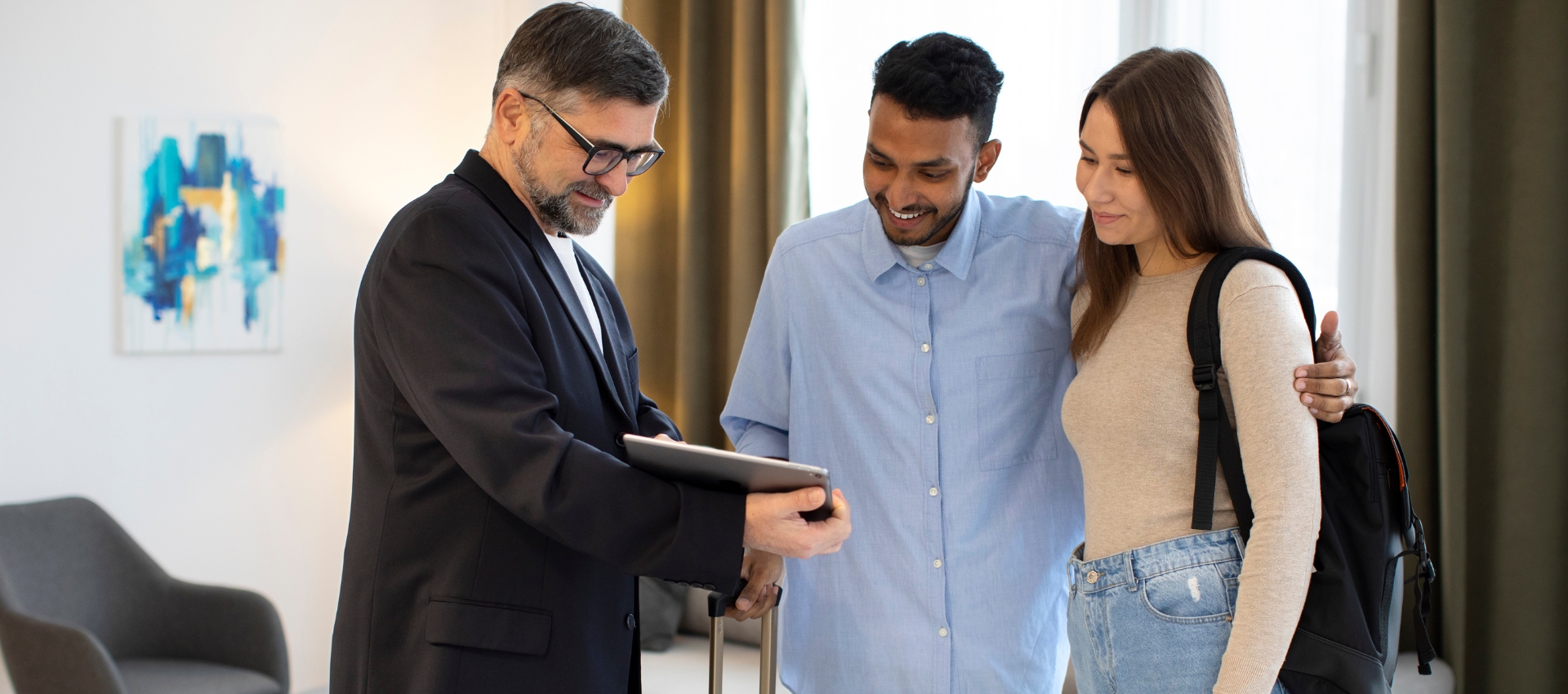 host welcoming couple